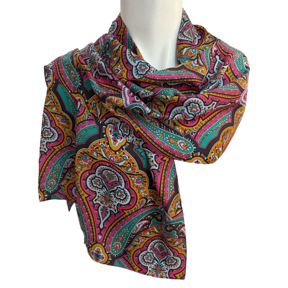 Vintage Echo Paisley Silk Scarf โ Multicolour Boho Print - 17โ x 70โ